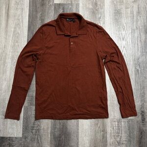 asos design Mens minimalist Long-Sleeve Polo Shirt Rust Brown 100% cotton size M